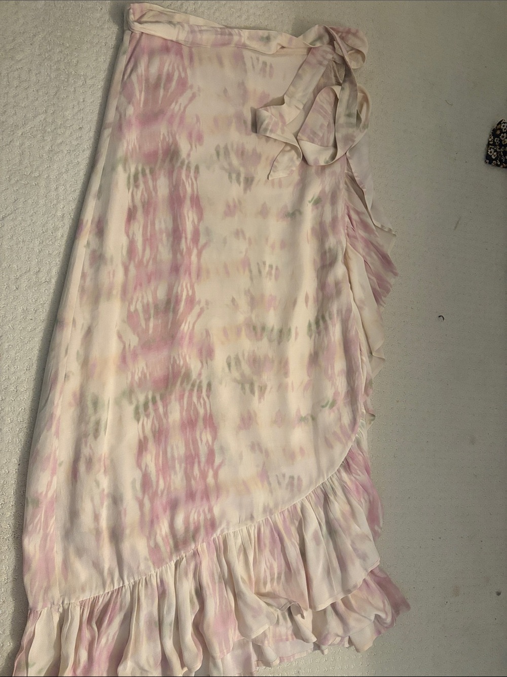 dolan Pink and Cream Tie-Dye Ruffle Wrap skirt